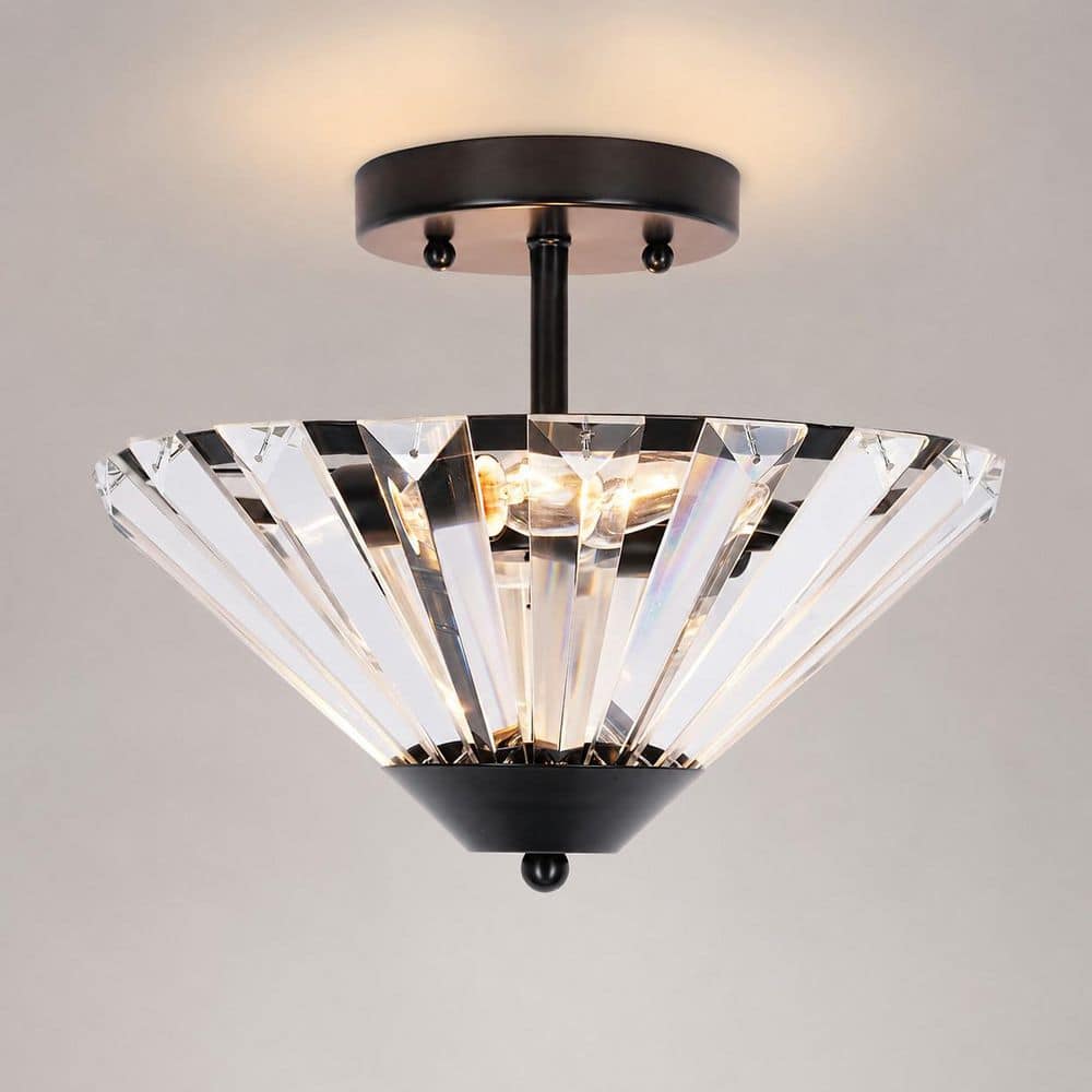 Lycee　意志　KR Alsy 11 in. 2-Light Matte Black Transitional Semi-Flush Mount with