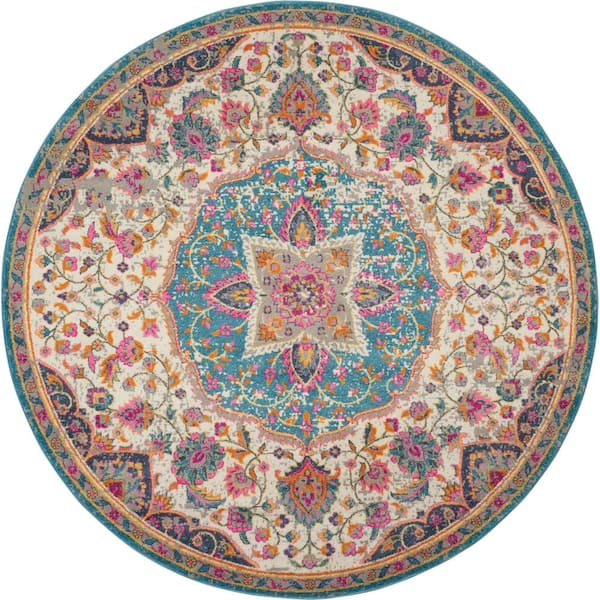 Gray Floral Traditional Oriental Area Rug Hand-Tufted Wool 5x5 Round Carpet  Gift