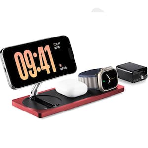 Elegant 3 in 1-Red Wireless Charging Station Wireless Charger for iPhone Smart Watch and Airpods