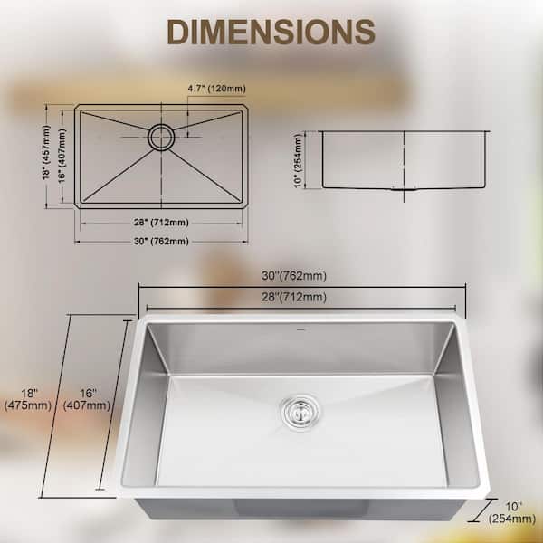 ALEASHA 30 in. Drop-In/Undermount Single Bowl 16 Gauge Stainless