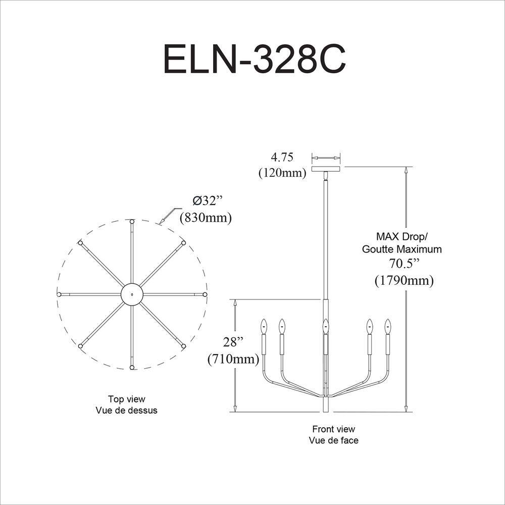 Eleanor 32" Aged Brass and Black 8-Light Chandelier