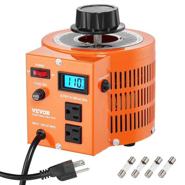 2000VA Auto Variable Voltage Transformer AC Voltage Regulator with LCD Display 4-Extra Fuses Thermal Control Switch