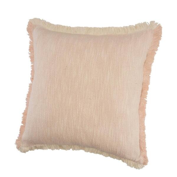 LR Home Lyra Peach Cream Fringed Solid Cozy Poly Fill 20 in. x