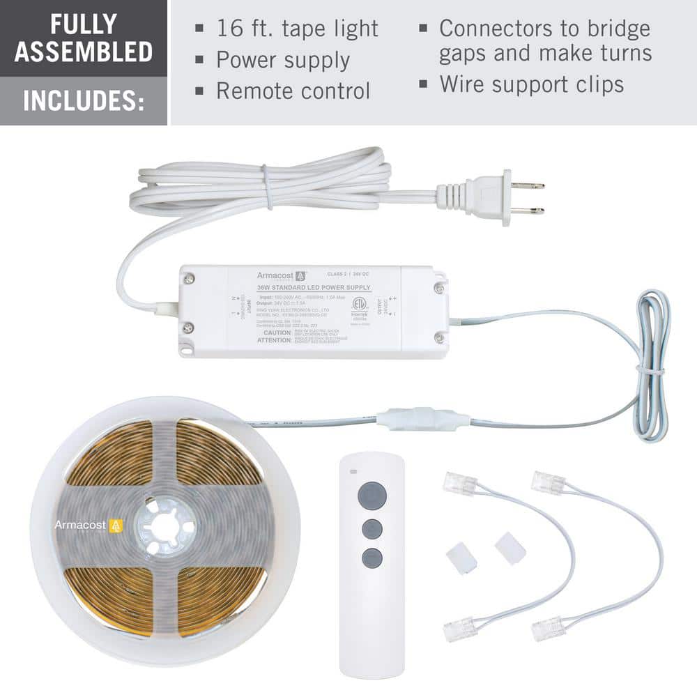 16 ft. White LED Strip Light Kit with Remote Control