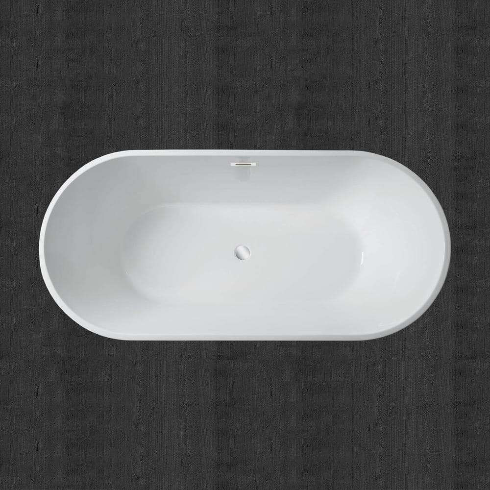 67" White Acrylic Freestanding Soaking Bathtub with Chrome Trim