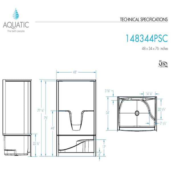 Basic 37 in. x 48 in. x 80 in. AcrylX 1-Piece Shower Kit with Shower Wall  and Shower Pan in White, Center Drain,RHS Seat