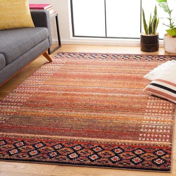 Adirondack Rust/Ivory Navy 9 ft. x 12 ft. Diamond Border Area Rug