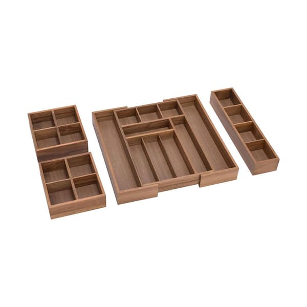 4-Piece Acacia Wood Expandable Drawer Storage Organizer Box Set 11.85 in. W to 18.4 in. W x 17.5 in. D x 2.5 in. H Brown