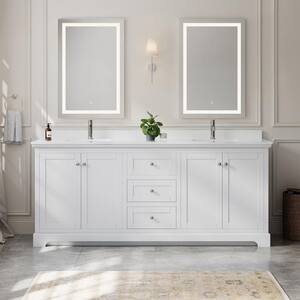 Avery 80 in. W x 22 in. D x 35 in. H Double Bath Vanity in White with White Quartz Top