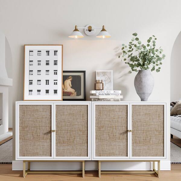 Nathan James Kova 32 in. Natural Cane Rattan Doors Accent Cabinet