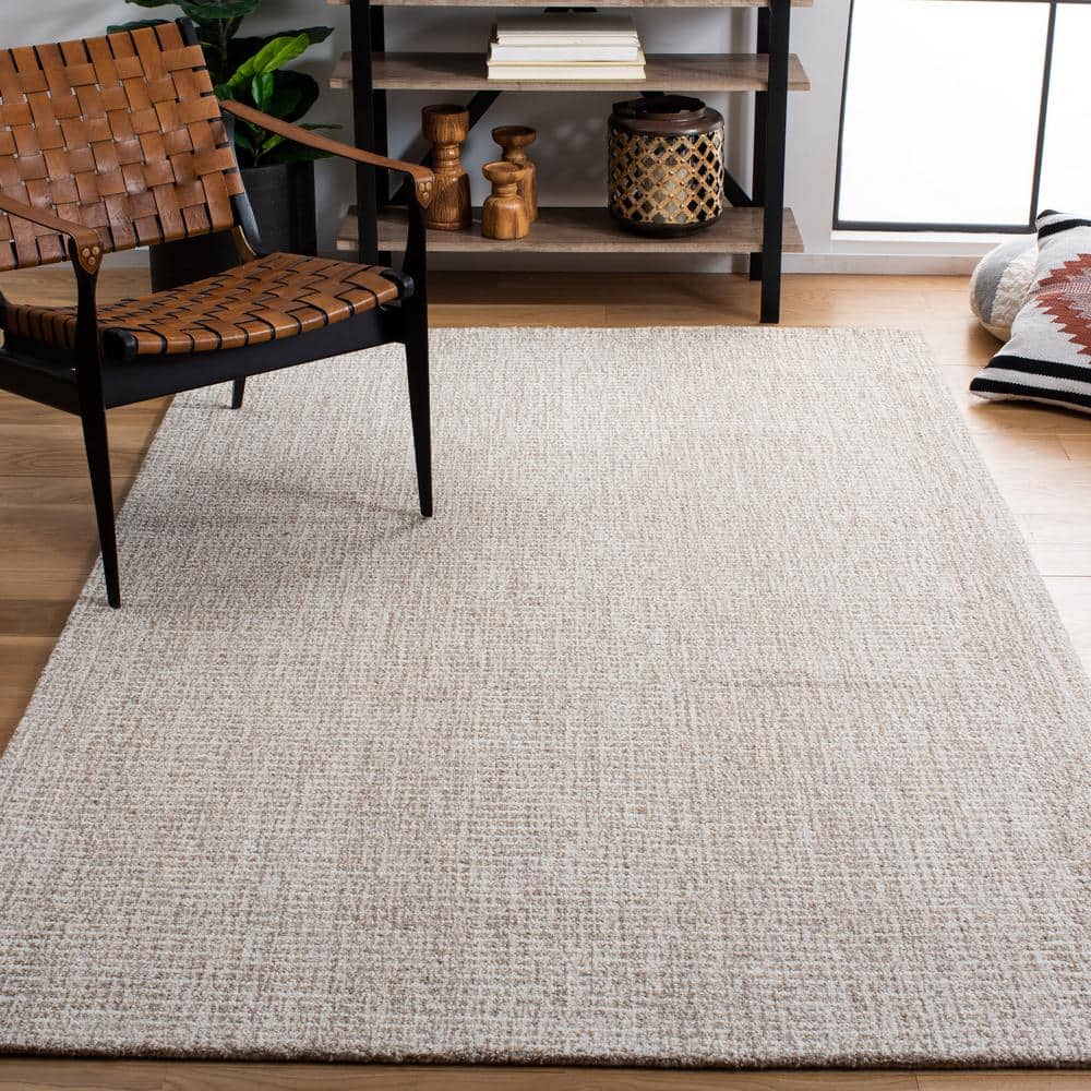 Ivory and Grey Abstract Handmade Wool 9' x 12' Area Rug