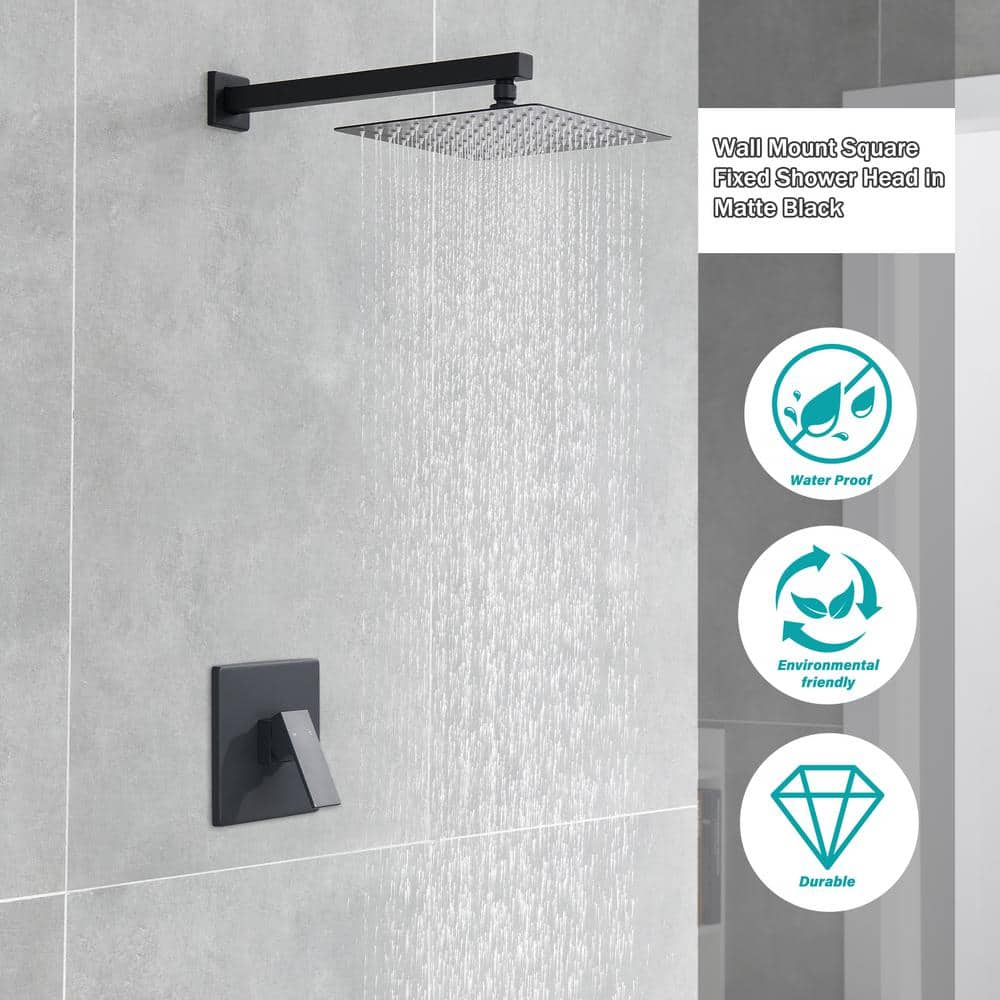 Large Matte Black Stainless Steel Square Wall Mounted Shower System