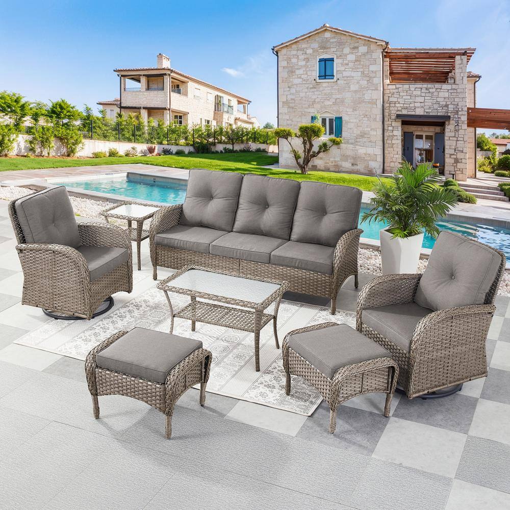 Carlos 7-Piece Gray Wicker Outdoor Sofa set Patio Conversation Set with Gray Olefin Cushions price history on PriceWatchPro