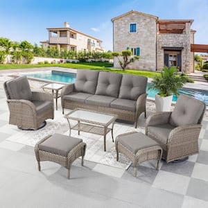 Carlos 7-Piece Gray Wicker Outdoor Sofa set Patio Conversation Set with Gray Olefin Cushions