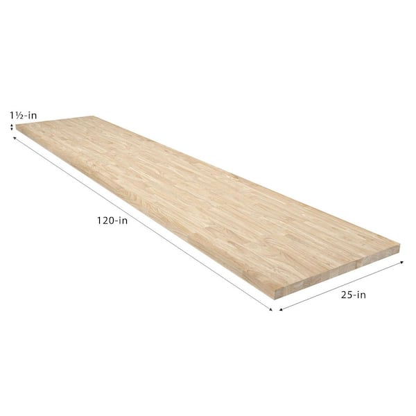 10 ft. L x 25 in. D Unfinished Hevea Solid Wood Butcher Block Countertop With Square Edge