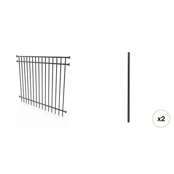 5 ft. x 6 ft. Textured Black Aluminum Fence Panel and Post Bundle