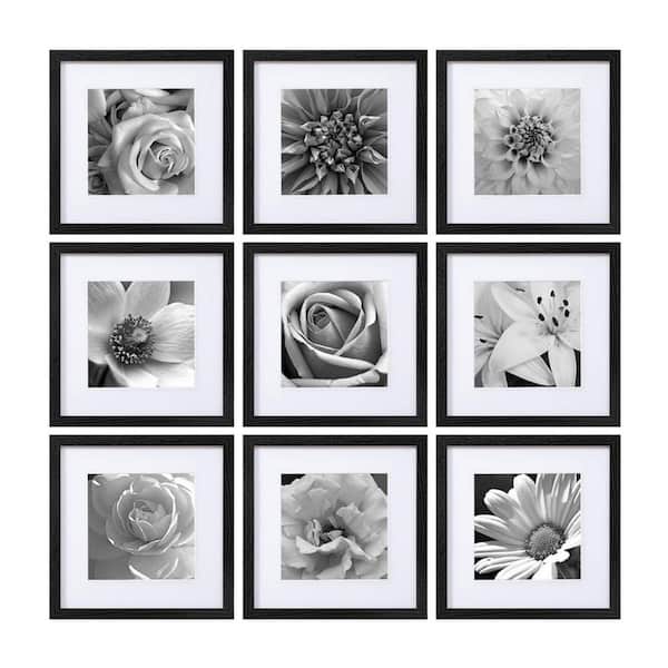 Classic 12 x 12 Black Wood Hanging Picture Frame Set of 9