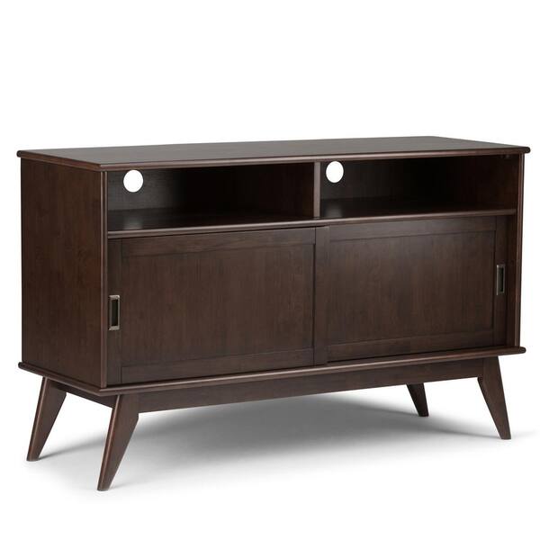 Simpli Home Draper 54 in. Medium Auburn Brown Wood TV Stand Fits TVs Up to 60 in. with Storage Doors