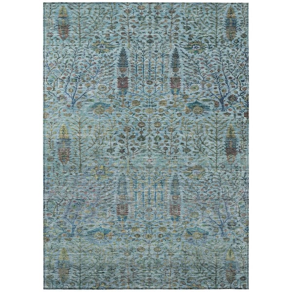 Chantille Machine Washable Indoor/Outdoor Abstract ACN2053 Teal 8 ft. x 10 ft. Area Rug