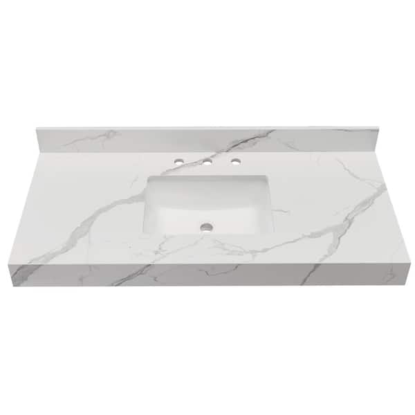 Altair Marseille 48 in. W x 22 in. D Sintered Stone Vanity Top in Calacatta White Apron with White Rectangular Single sink