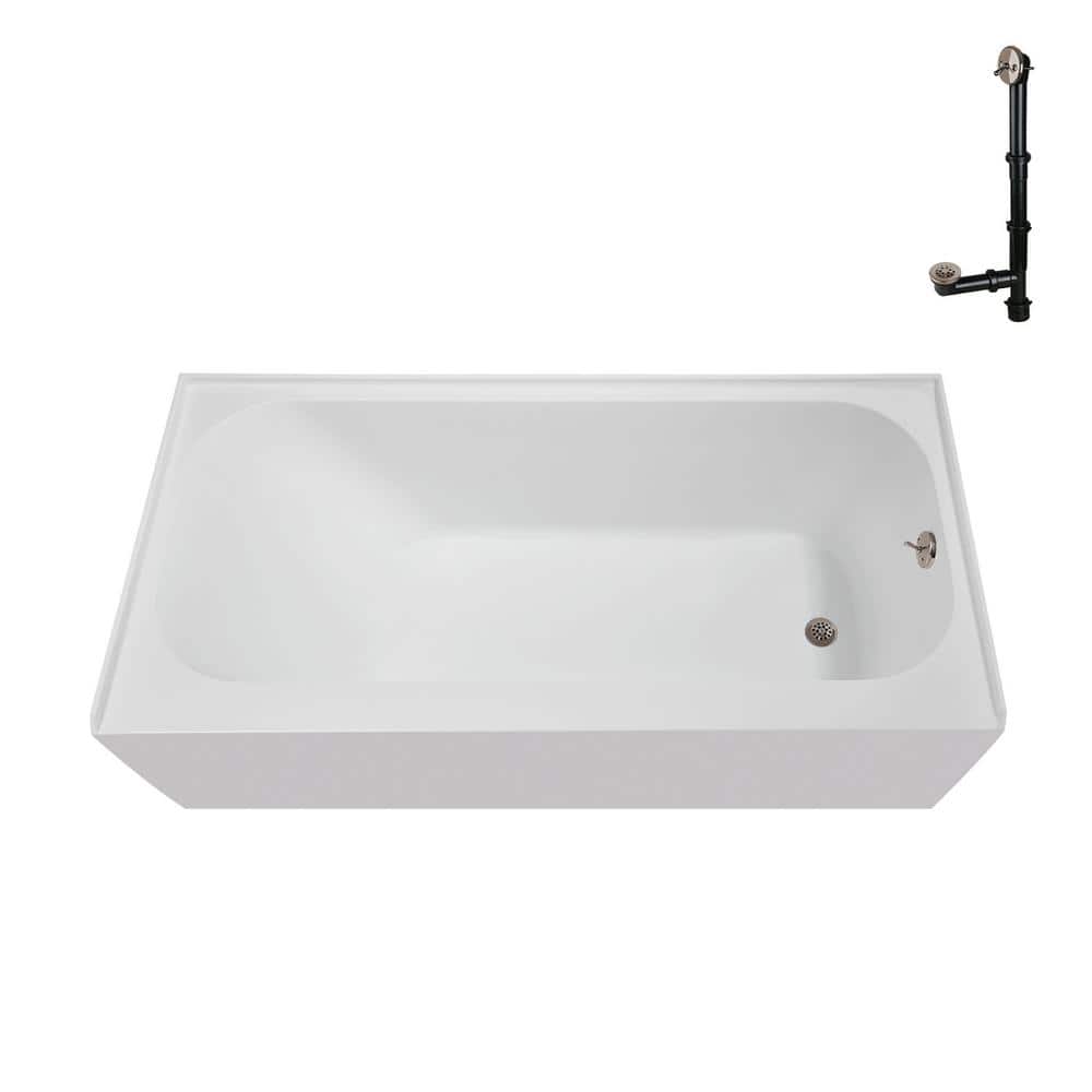 Glossy White Acrylic Right-Hand Drain Alcove Bathtub with Brushed Nickel Drain