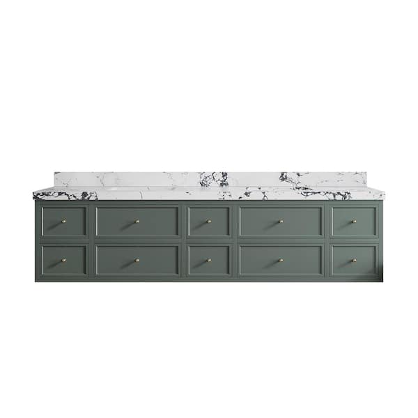 Willow Collections Roswell 84 in. W x 22 in. D x 36 in. H Double Sink Bath Vanity in Pewter Green with 2 in. Viola Night qt. Top