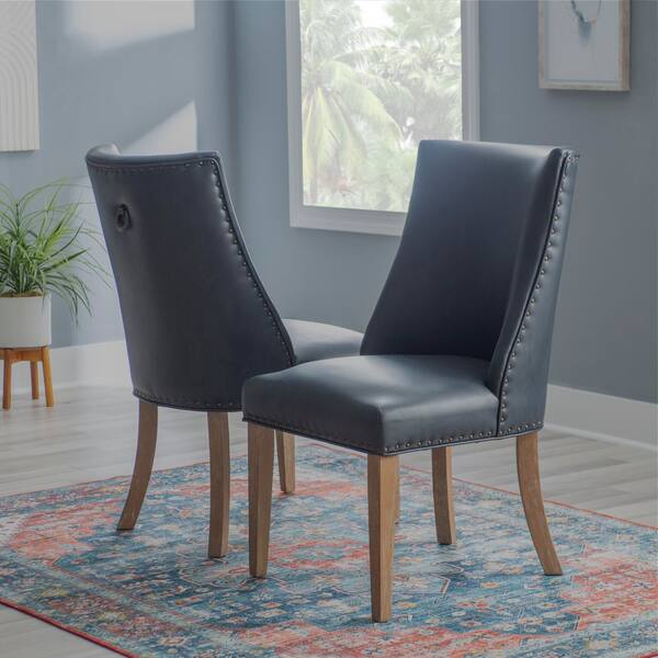Linon Home Decor Trapp Natural and Navy Blue Faux Leather