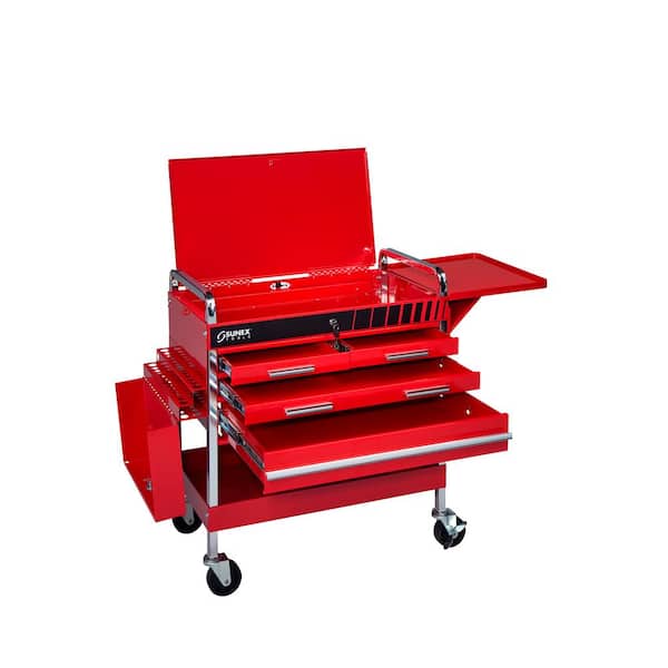 SUNEX TOOLS Deluxe 22 in. 4-Drawer Flip Top Utility Cart in Red