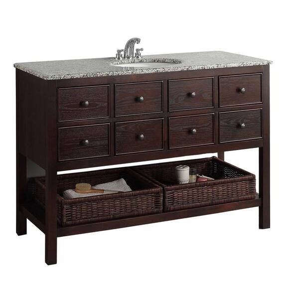 Simpli Home Burnaby 48 in. Vanity in Walnut Brown with Granite Vanity Top in Dappled Grey