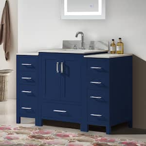 Minimalist 48 in. W x 22 in. D x 34 in. H Bathroom Vanity in Blue with White Engineer Stone Top in 0.6 in.