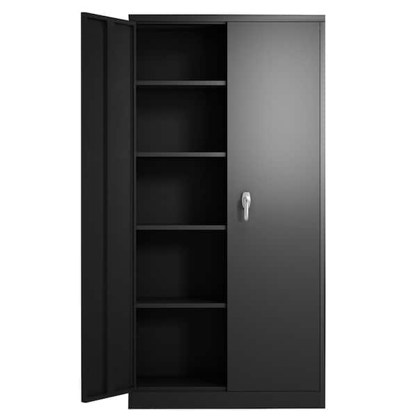 Hephastu 72 in. Tall Black Metal Storage Cabinet with 2-Doors and 4-Shelves, Steel Storage Freestanding Cabinet in Black