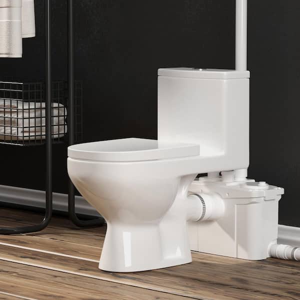 Macerating Toilet 700W Macerator Pump Dual Flush 1.1/1.6GPF Round Upflush 1-Piece White Toilet for Basement Silent&Power