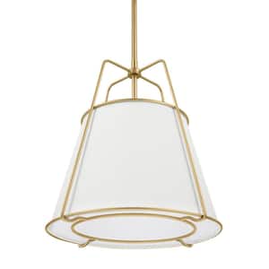 Havenport 2-Light Gold Pendant with White Fabric Shade