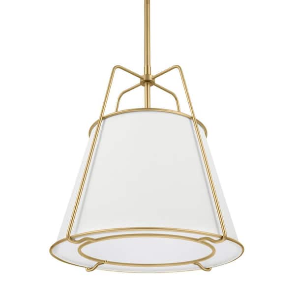 Home Decorators Collection Havenport 2-Light Gold Pendant with White Fabric Shade