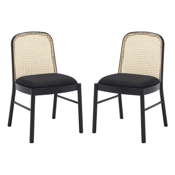 SAFAVIEH Annmarie Black/Natural 18.7 in. Wood Dining Chair Set of 2