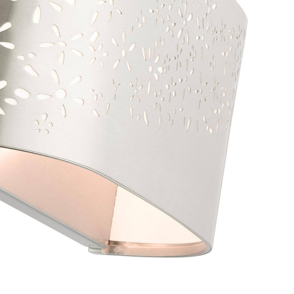 Noria Brushed Nickel 2-Light Vanity Sconce with Off-White Linen Shade
