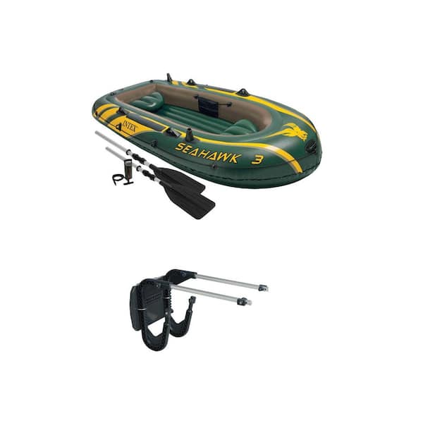 Intex 3-Person Inflatable Boat Set with Aluminum Oars & Pump and Composite Boat Motor Mount