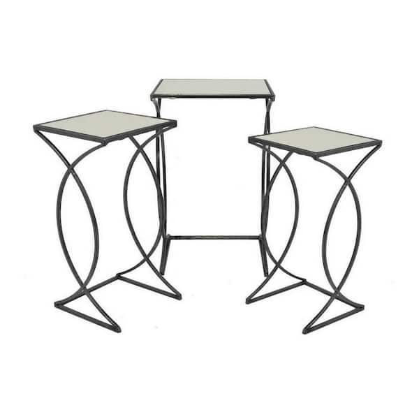 Benjara 27.5 in. Black Square Glass Plant Stand with 1 Tier (Set of 3)