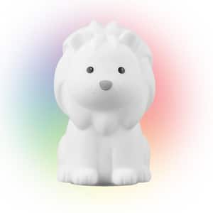 6.3 in. Rechargeable Leo Lion Multi-Color Changing Integrated LED Silicone Touch Activated Night Light Lamp, White