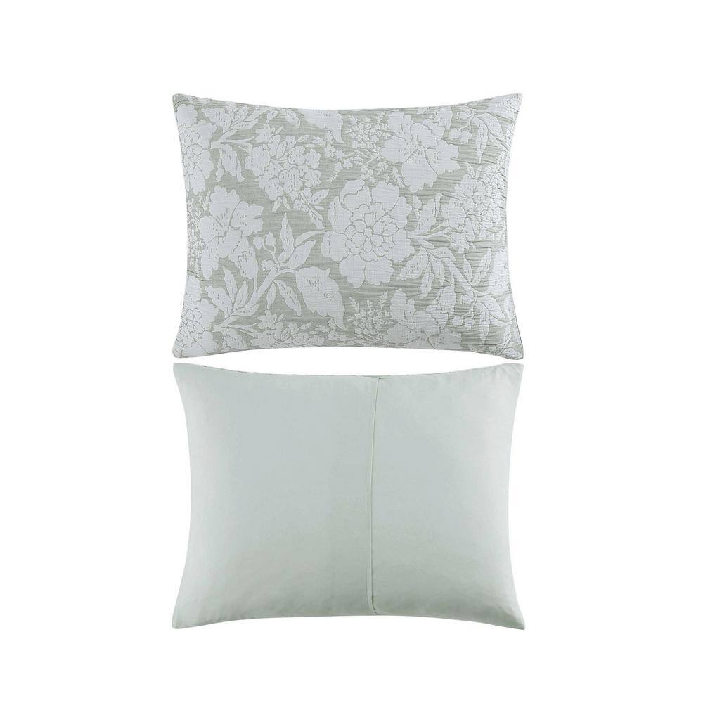 Sage Green Floral Reversible Full Bedding Set with Matelasse Weave