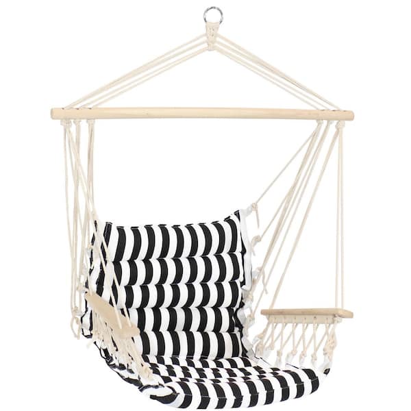 Sunnydaze 40 in. Polycotton Hammock Chair with Armrests in Contrasting Stripes