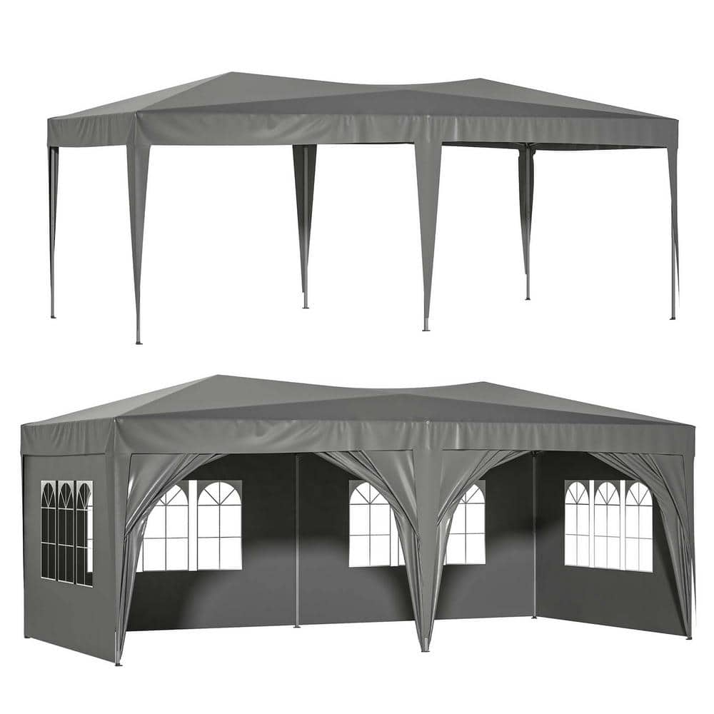 10 ft. x 20 ft. Grey Pop Up Outdoor Canopy Tent Portable Party Folding Tent