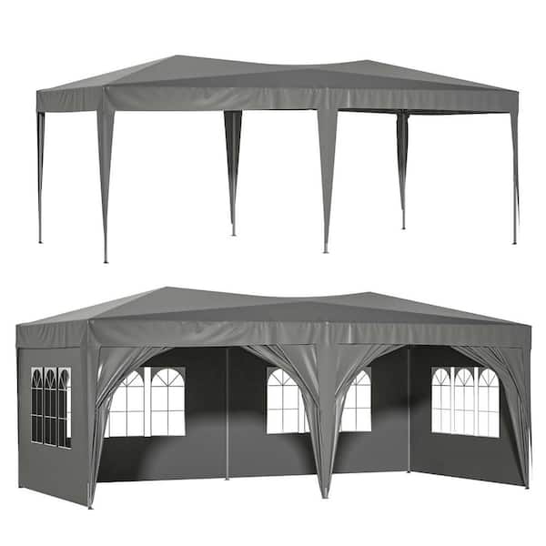 10 ft. x 20 ft. Grey Pop Up Outdoor Canopy Tent Portable Party Folding Tent with Carry Bag