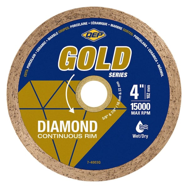 Gold Series 4 in. Continuous Rim Diamond Blade Wet/Dry Cuts Through Porcelain and Ceramic Tile, Marble, Granite, Slate