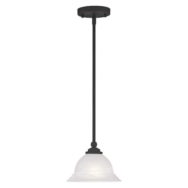AVIANCE LIGHTING Rollingwood 1-Light Black Mini Pendant with White Alabaster Glass
