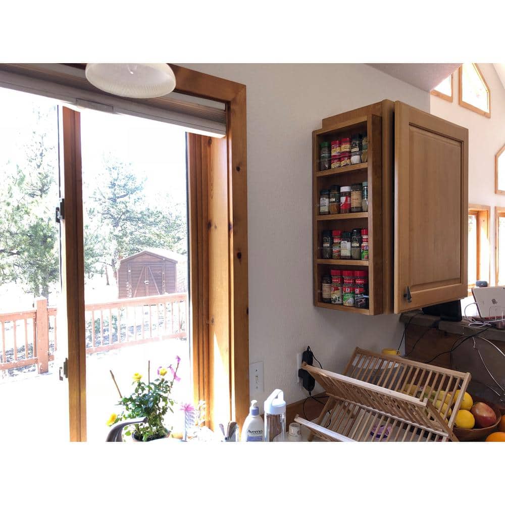 Gray Wooden Wall-Mounted Spice Rack with Acrylic Dowels