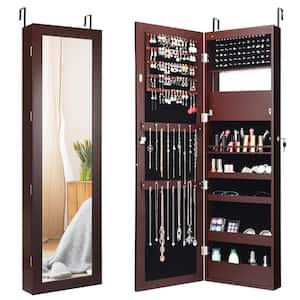 Lockable Mirror Jewelry Cabinet Armoire Organizer Wall Door Mounted with LED Lights