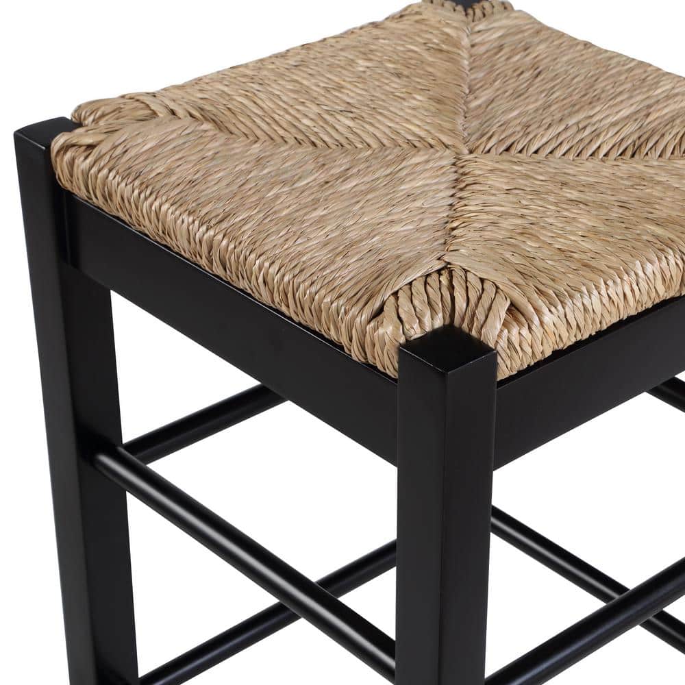 Elegant 24" Swivel Rush Seat Backless Counter Stool, Black
