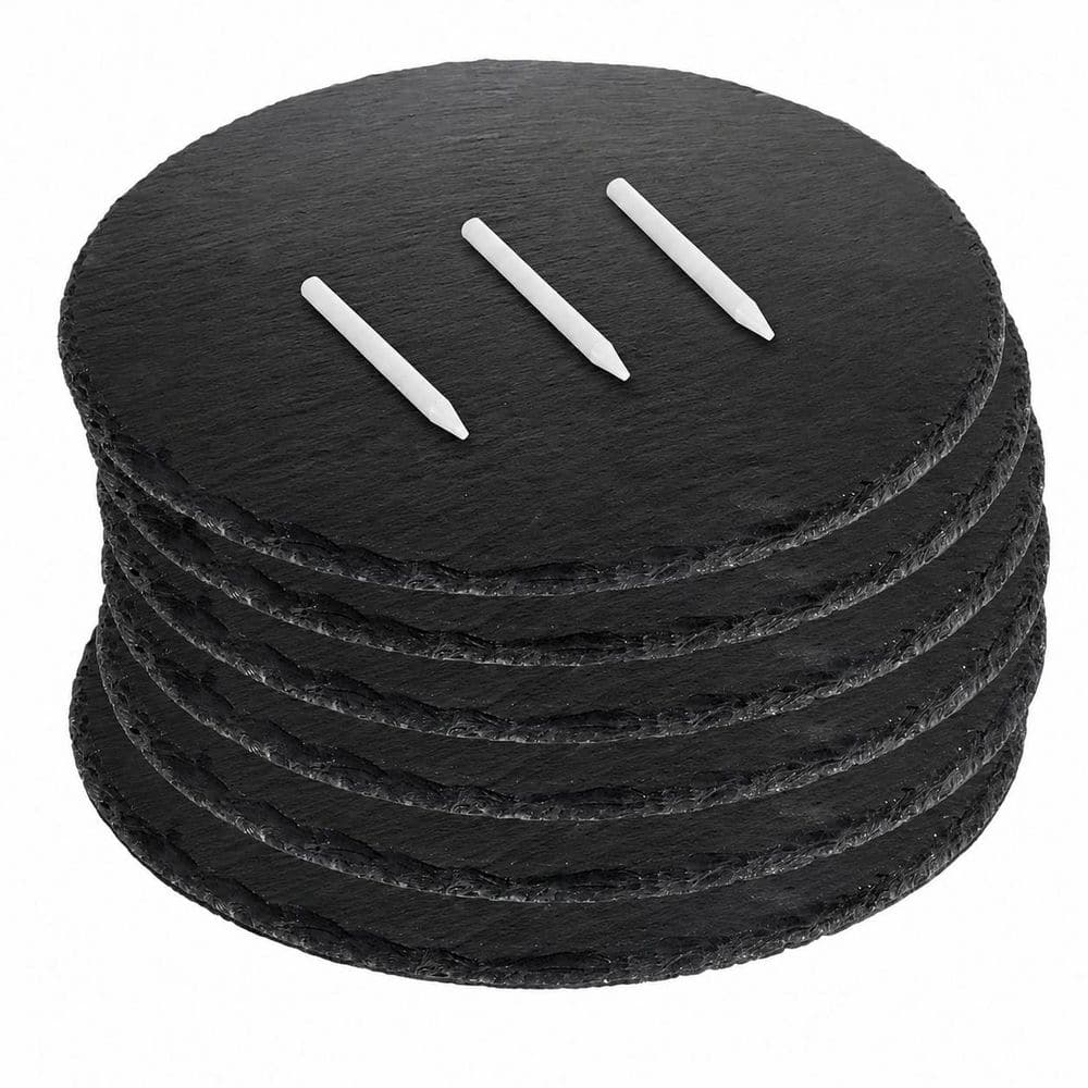6-Pack 7.8 in. Round Black Slate Cheese Board Charcuterie Tray with 3 Soapstone Chalks Appetizer 6Pcs price history on PriceWatchPro