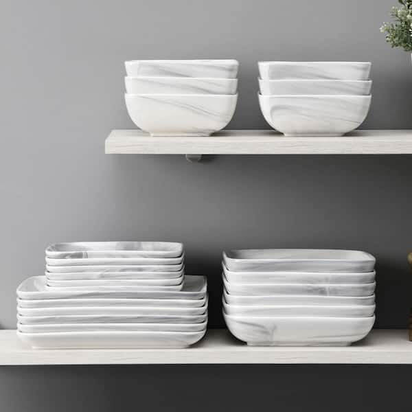 MALACASA Elisa 24-Piece Neutral White with Black Trim Porcelain